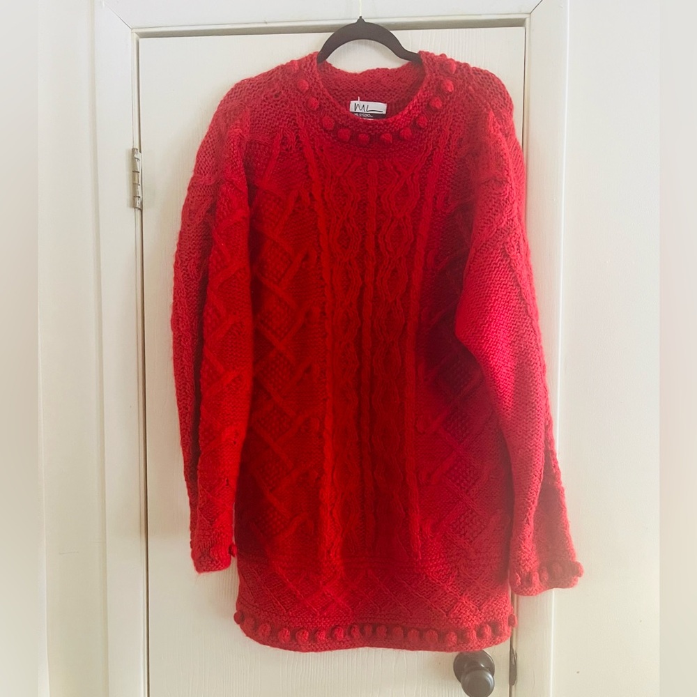 VTG Mohair Oversized Scandi girl Chunky Knit Cherry Red Pullover Sweater Xl